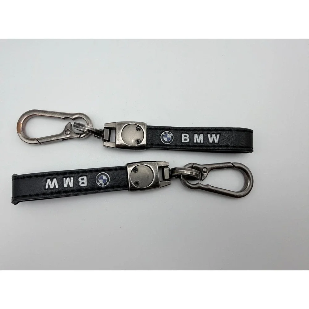 BMW Faux Leather Keychain Set Black Gunmetal Carabiner Key Fob 2 Pack‎